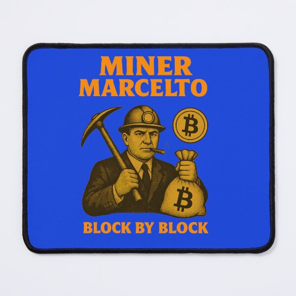 Item preview, "Miner Marcelto – Block by Block" | Bitcoin Mining Design designed and sold by BitCrop.