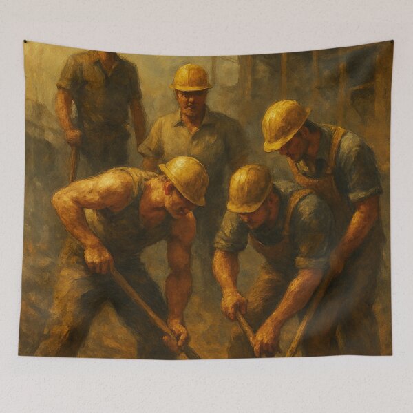 Item preview, Construction Crew at Work – Gritty Labor Oil Painting Art Print designed and sold by Sean McElroy.