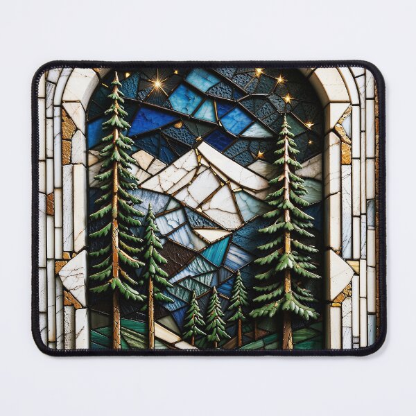 Item preview, Greer Arizona - Mountains, Hike, Lake View - Stained Glass Pine Forest and River Artwork designed and sold by pixelated_echoes.