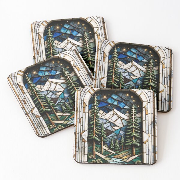 Item preview, Greer Arizona - Mountains, Hike, Lake View - Stained Glass Pine Forest and River Artwork designed and sold by pixelated_echoes.