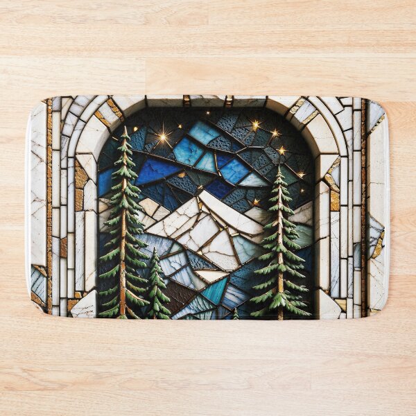Item preview, Greer Arizona - Mountains, Hike, Lake View - Stained Glass Pine Forest and River Artwork designed and sold by pixelated_echoes.