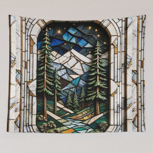 Item preview, Greer Arizona - Mountains, Hike, Lake View - Stained Glass Pine Forest and River Artwork designed and sold by pixelated_echoes.