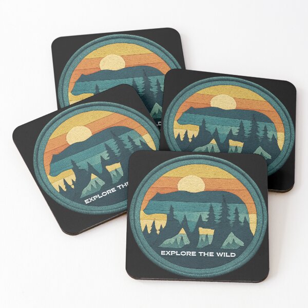 Item preview, "Explore the Wild" Retro Embroidered Patch with Bear and Forest Sunset designed and sold by NSB-Design.