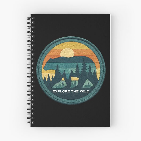 Item preview, "Explore the Wild" Retro Embroidered Patch with Bear and Forest Sunset designed and sold by NSB-Design.