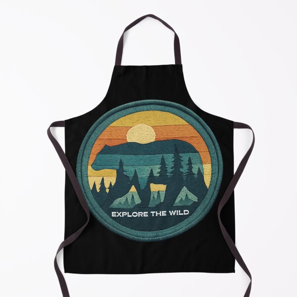 Item preview, "Explore the Wild" Retro Embroidered Patch with Bear and Forest Sunset designed and sold by NSB-Design.