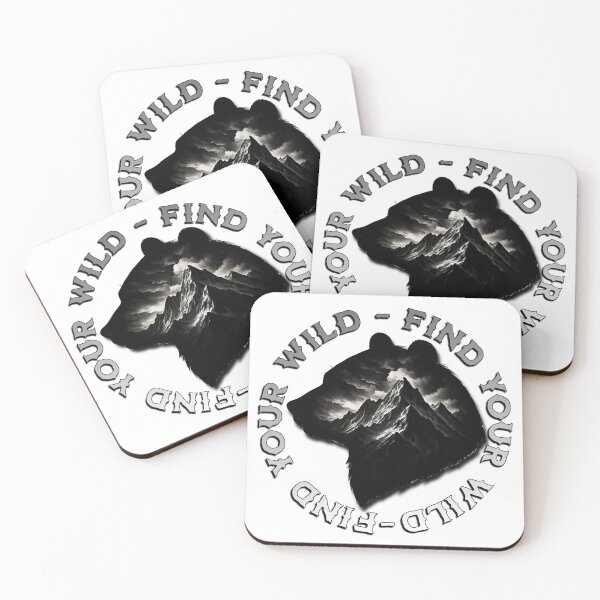Item preview, "Find Your Wild" Monochrome Bear & Mountain Adventure Badge designed and sold by NSB-Design.
