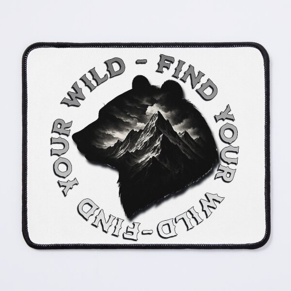 Item preview, "Find Your Wild" Monochrome Bear & Mountain Adventure Badge designed and sold by NSB-Design.