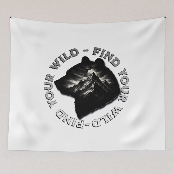 Item preview, "Find Your Wild" Monochrome Bear & Mountain Adventure Badge designed and sold by NSB-Design.