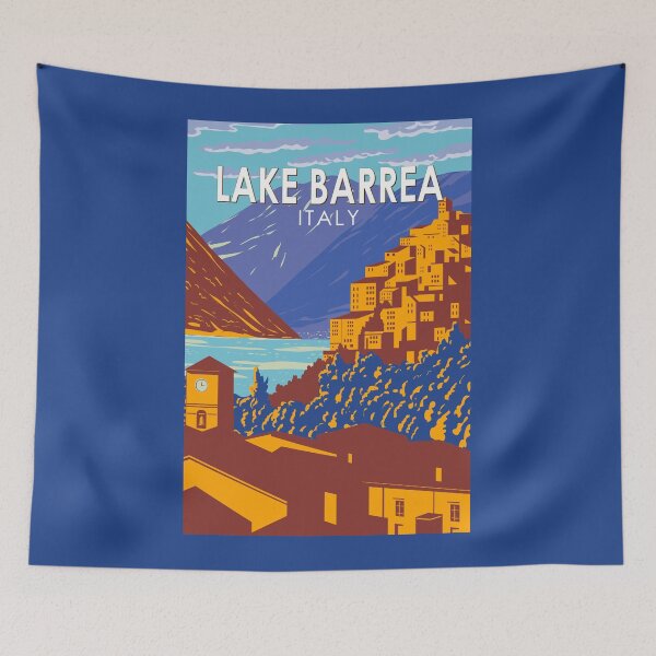 Item preview, Lake Barrea Italy Illustration Travel Art Vintage designed and sold by KrisSidDesigns.