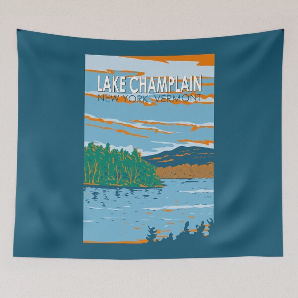 Item preview, Lake Champlain Vermont New York Illustration Travel Art Vintage designed and sold by KrisSidDesigns.