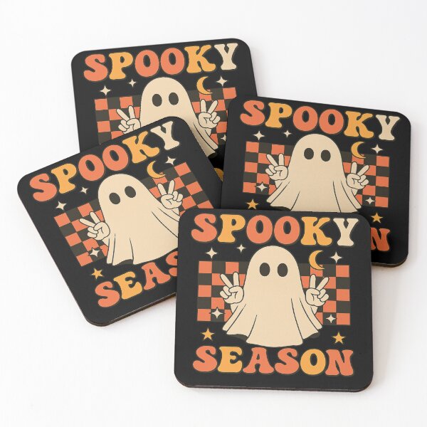 Item preview, Spooky Season – Cute Ghost with Peace Signs Retro Black‑and‑Orange Checkerboard Fall Halloween Design designed and sold by StickerHavenn.
