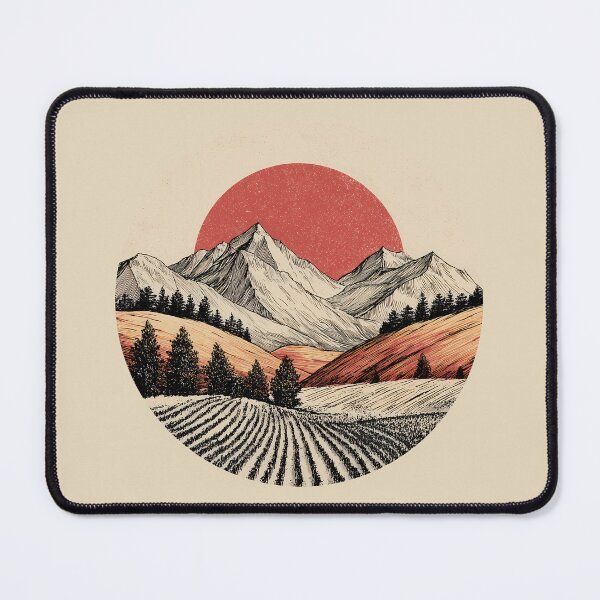 Item preview, Okanagan BC Red Sun Vineyard Scene Minimalist Mountain Valley designed and sold by meganohm.