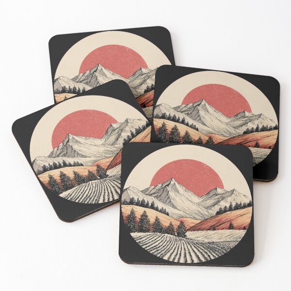 Item preview, Okanagan BC Red Sun Vineyard Scene Minimalist Mountain Valley designed and sold by meganohm.