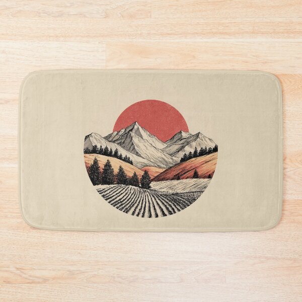 Item preview, Okanagan BC Red Sun Vineyard Scene Minimalist Mountain Valley designed and sold by meganohm.