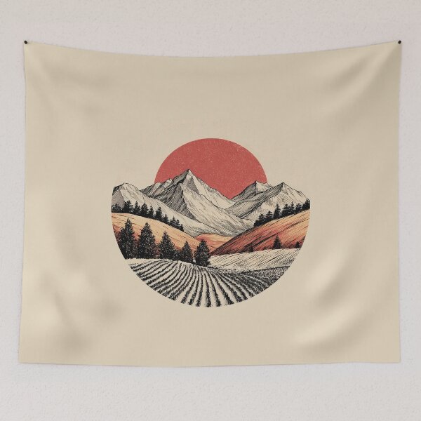 Item preview, Okanagan BC Red Sun Vineyard Scene Minimalist Mountain Valley designed and sold by meganohm.