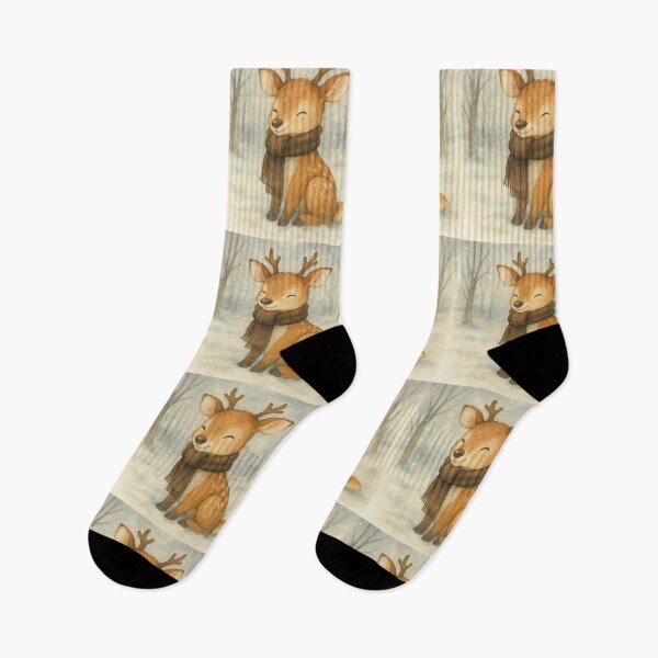 Item preview, Woodland Deer in Winter Snow Watercolor designed and sold by CreatedbyKandJ.