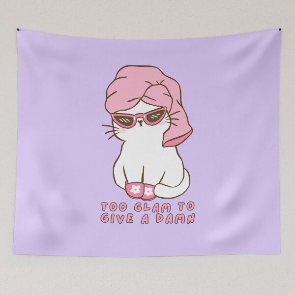 Item preview, Too Glam to Give a Damn – Sassy Kawaii Cat in Pink Slippers designed and sold by smeraldosecrets.