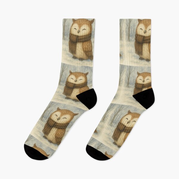 Item preview, Woodland Owl in Winter Snow Watercolor designed and sold by CreatedbyKandJ.