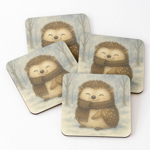 Item preview, Woodland Hedgehog in Winter Snow Watercolor designed and sold by CreatedbyKandJ.