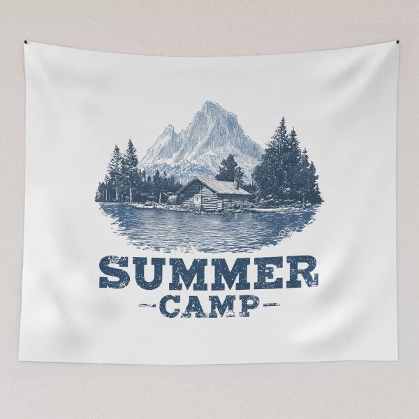Item preview, Summer Camp – Vintage Mountain Lake Cabin Illustration Outdoors Adventure Graphic designed and sold by StickerHavenn.
