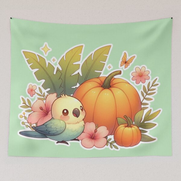 Item preview, Autumn Pumpkin Parrot – Cute Tropical Fall Bird Illustration designed and sold by Sugar Wisdom .