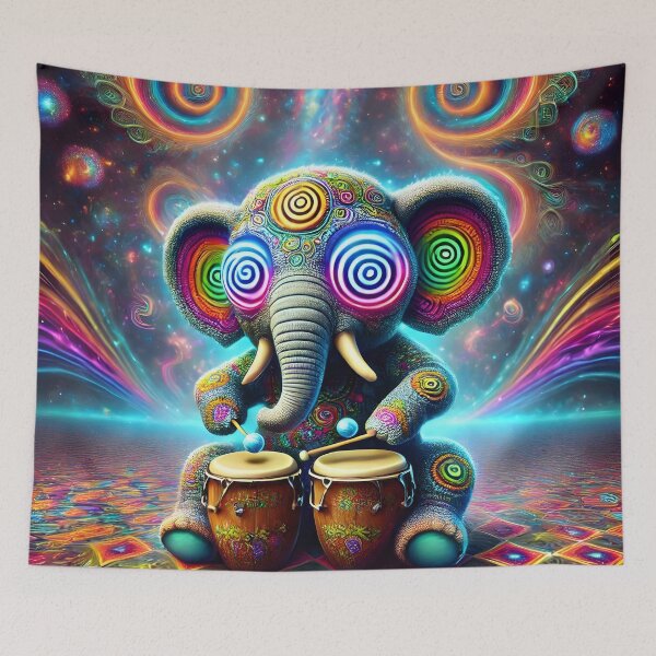 Item preview, Psychedelic Elephant Drummer – Trippy Cosmic Art designed and sold by DuttyLion.