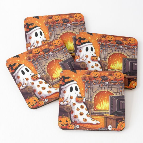 Item preview, Cozy Halloween Ghost – Pumpkin Fireplace Fall Vibes Design designed and sold by baucestudio.