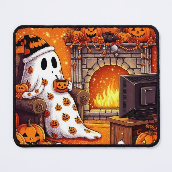 Item preview, Cozy Halloween Ghost – Pumpkin Fireplace Fall Vibes Design designed and sold by baucestudio.