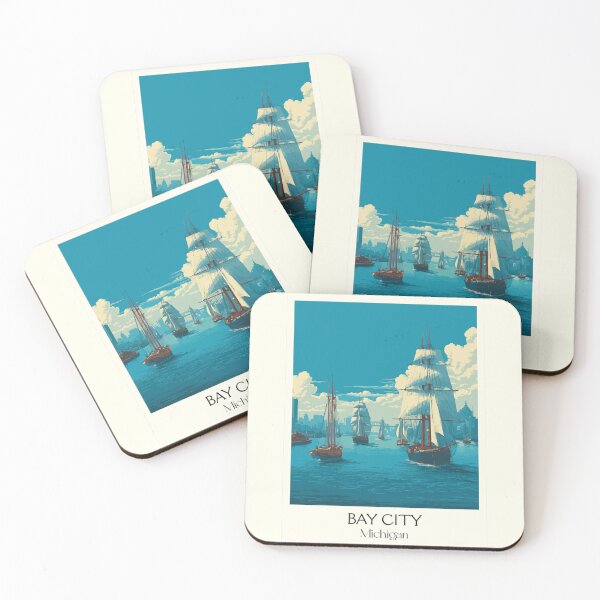 Item preview, Bay City Michigan Vintage Travel Art | Tall Ship Sailing Illustration designed and sold by TuncGK.