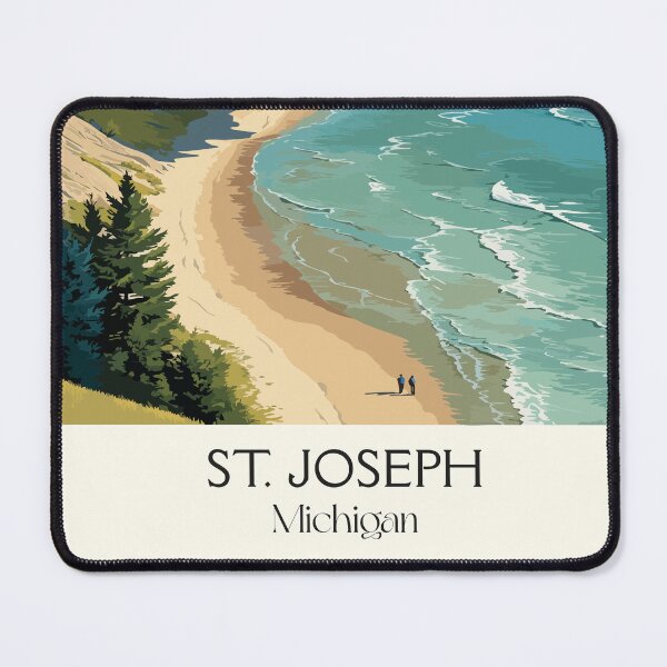 Item preview, St Joseph Michigan Retro Travel Art | Lake Michigan Bluffs Design designed and sold by TuncGK.