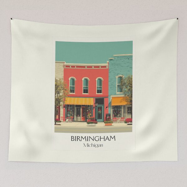 Item preview, Birmingham Michigan Vintage Travel Art | Quaint Downtown Street Scene designed and sold by TuncGK.