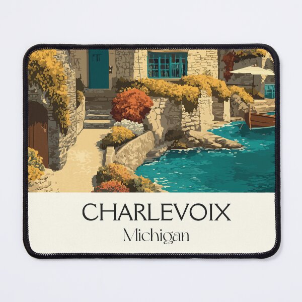 Item preview, Charlevoix Michigan Retro Travel Art | Mushroom Houses Illustration designed and sold by TuncGK.