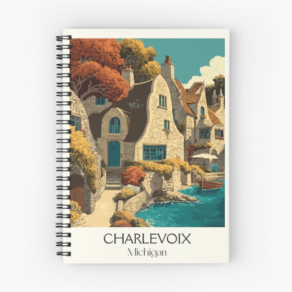 Item preview, Charlevoix Michigan Retro Travel Art | Mushroom Houses Illustration designed and sold by TuncGK.