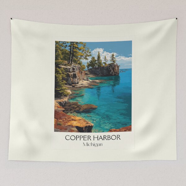 Item preview, Copper Harbor Michigan Vintage Travel Art | Keweenaw Peninsula Scenery designed and sold by TuncGK.