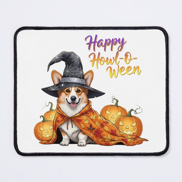Item preview, Happy Howl-O-Ween – Pumpkin Cloak Witch Corgi with Jack-o’-Lanterns designed and sold by zoughlal.