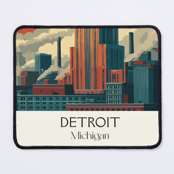 Item preview, Detroit Michigan Vintage Travel Art | Motor City Skyscraper Illustration designed and sold by TuncGK.