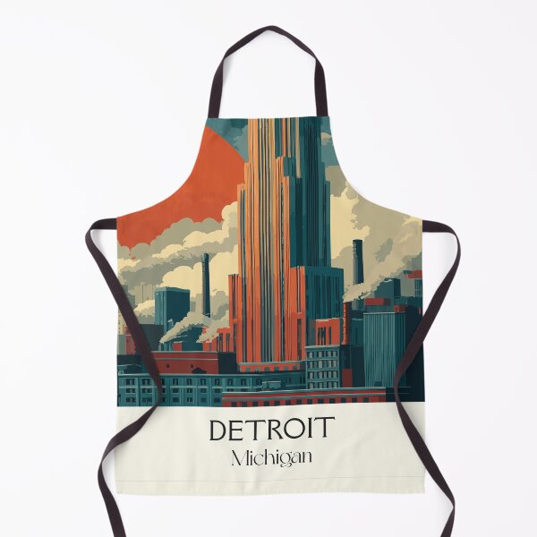 Item preview, Detroit Michigan Vintage Travel Art | Motor City Skyscraper Illustration designed and sold by TuncGK.