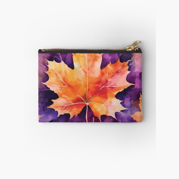 Item preview, Fall season minimalist maple leaves, plaid pattern, checkered tablecloth,complementary orange and purple maple leaf watercolour painting, vintage autumn theme leaf designed and sold by navitalidesign.