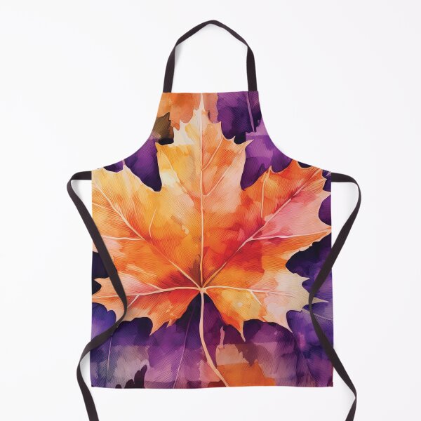 Item preview, Fall season minimalist maple leaves, plaid pattern, checkered tablecloth,complementary orange and purple maple leaf watercolour painting, vintage autumn theme leaf designed and sold by navitalidesign.