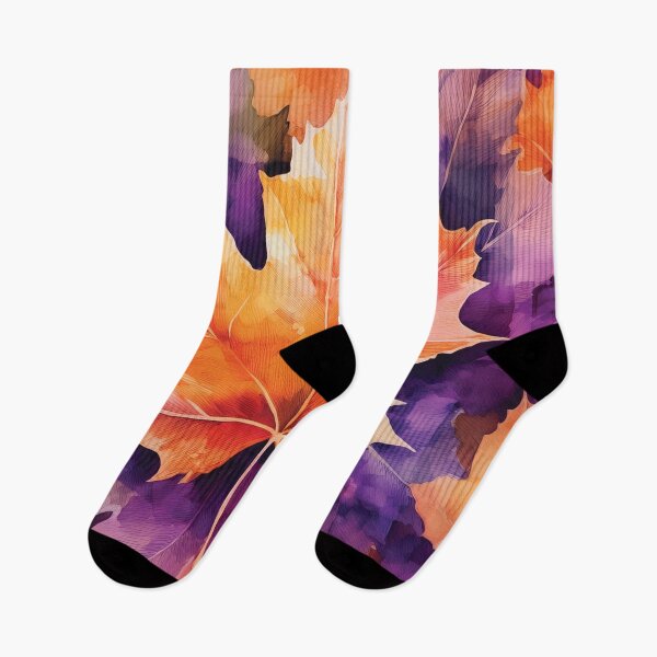 Item preview, Fall season minimalist maple leaves, plaid pattern, checkered tablecloth,complementary orange and purple maple leaf watercolour painting, vintage autumn theme leaf designed and sold by navitalidesign.