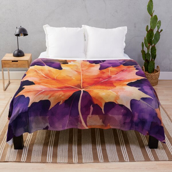 Item preview, Fall season minimalist maple leaves, plaid pattern, checkered tablecloth,complementary orange and purple maple leaf watercolour painting, vintage autumn theme leaf designed and sold by navitalidesign.