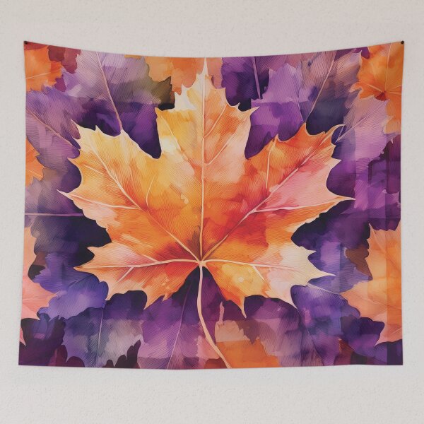 Item preview, Fall season minimalist maple leaves, plaid pattern, checkered tablecloth,complementary orange and purple maple leaf watercolour painting, vintage autumn theme leaf designed and sold by navitalidesign.