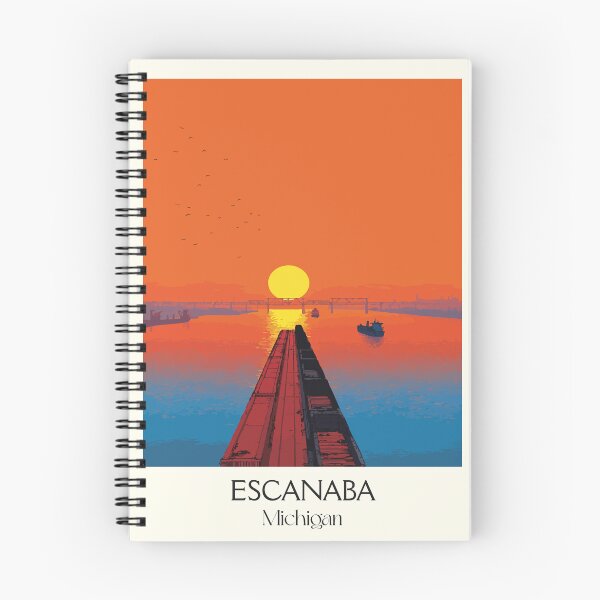 Item preview, Escanaba Michigan Vintage Travel Art | Upper Peninsula Sunset Pier designed and sold by TuncGK.