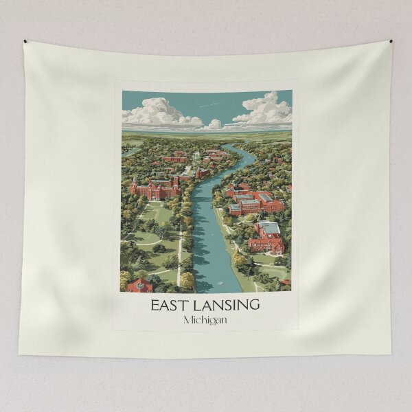 Item preview, East Lansing Michigan Retro Travel Art | Spartan College Town Design designed and sold by TuncGK.