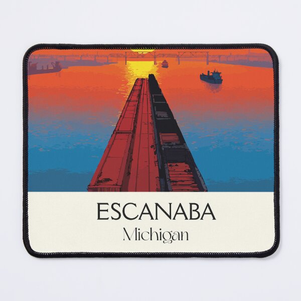 Item preview, Escanaba Michigan Vintage Travel Art | Upper Peninsula Sunset Pier designed and sold by TuncGK.