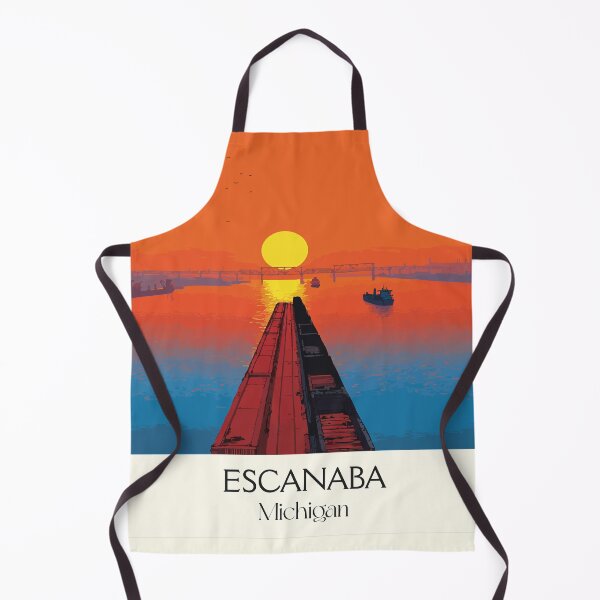 Item preview, Escanaba Michigan Vintage Travel Art | Upper Peninsula Sunset Pier designed and sold by TuncGK.