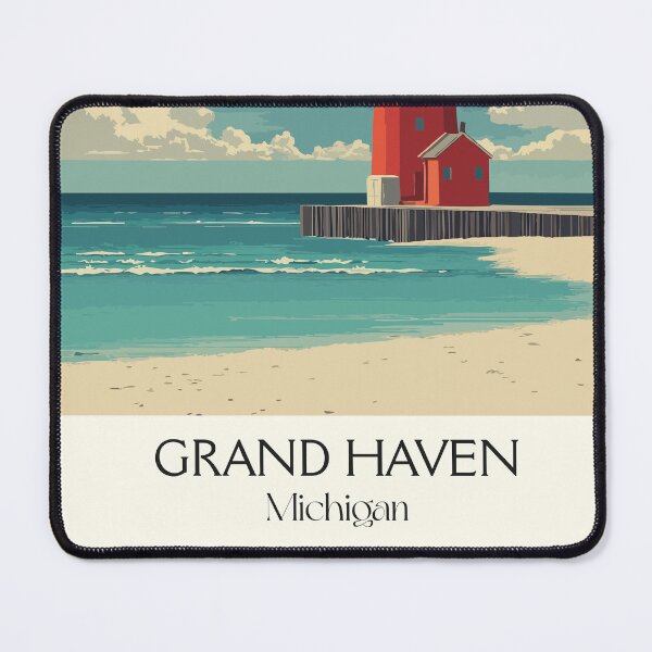 Item preview, Grand Haven Michigan Retro Travel Art | Iconic Red Pier Lighthouse designed and sold by TuncGK.
