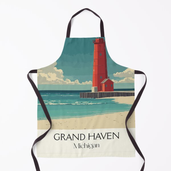 Item preview, Grand Haven Michigan Retro Travel Art | Iconic Red Pier Lighthouse designed and sold by TuncGK.