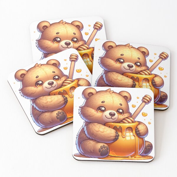 Item preview, Kawaii Honey Bear Art: Cute Bear with Honey Pot and Dipper Sweet Treat Design designed and sold by NSB-Design.