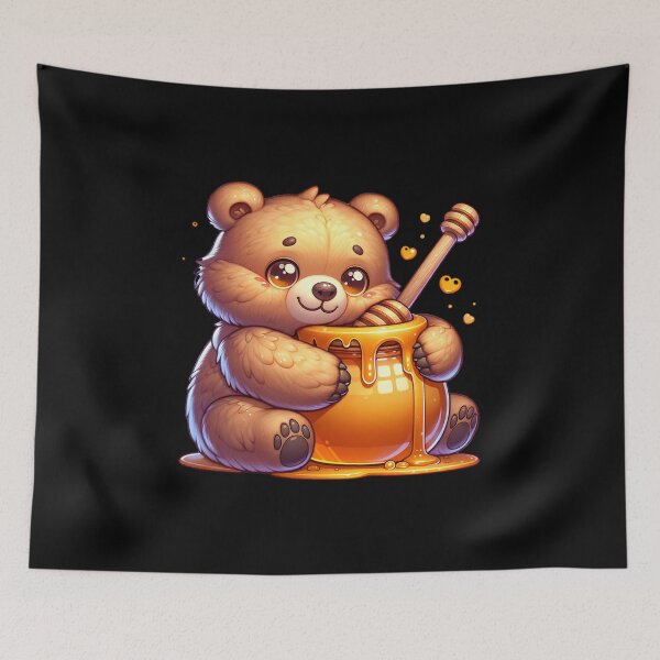 Item preview, Kawaii Honey Bear Art: Cute Bear with Honey Pot and Dipper Sweet Treat Design designed and sold by NSB-Design.